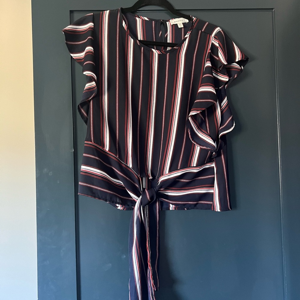 Navy Striped Tie-Front Top